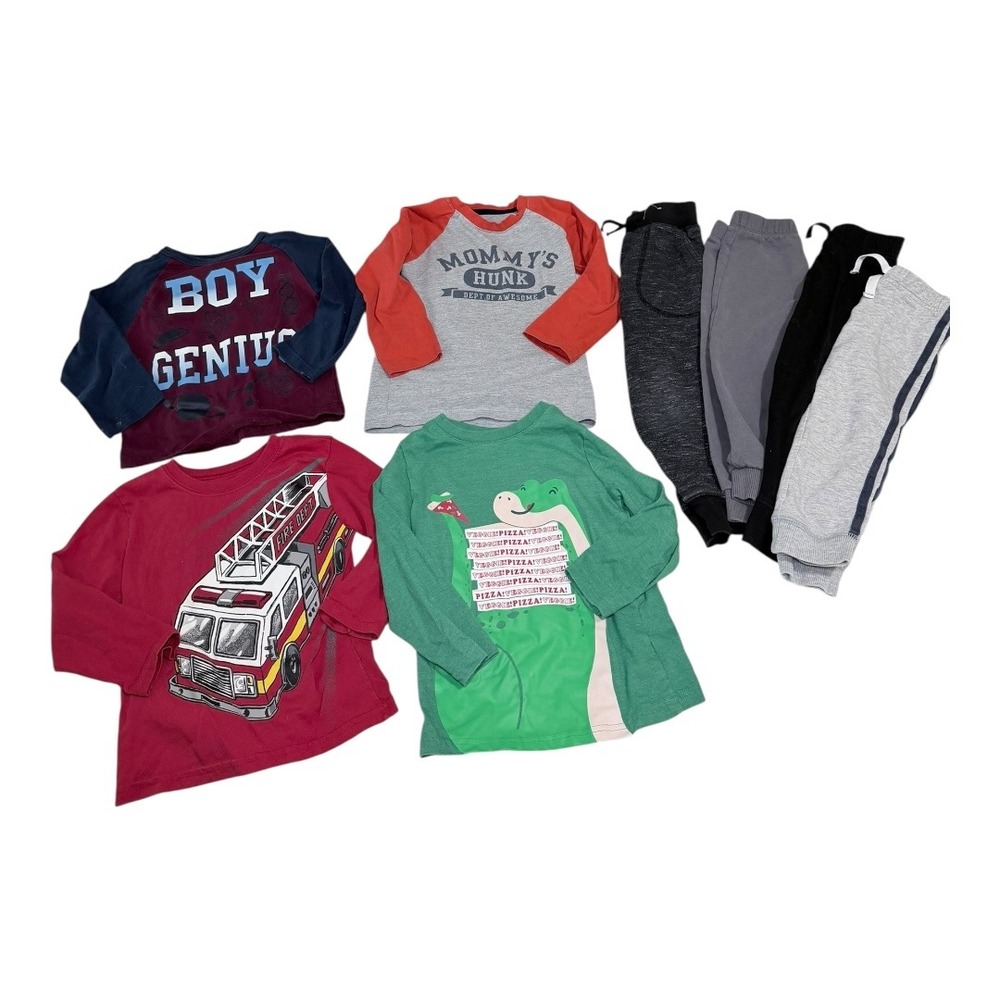 Multi-branded Clothing Lot Kids 3T Graphic Tees Joggers Dinosaur Fire Truck 8pc